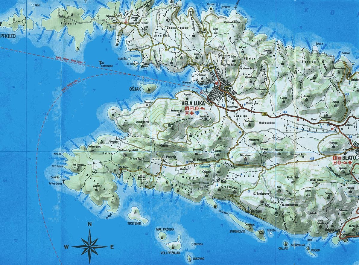 kort af korcula króatíu