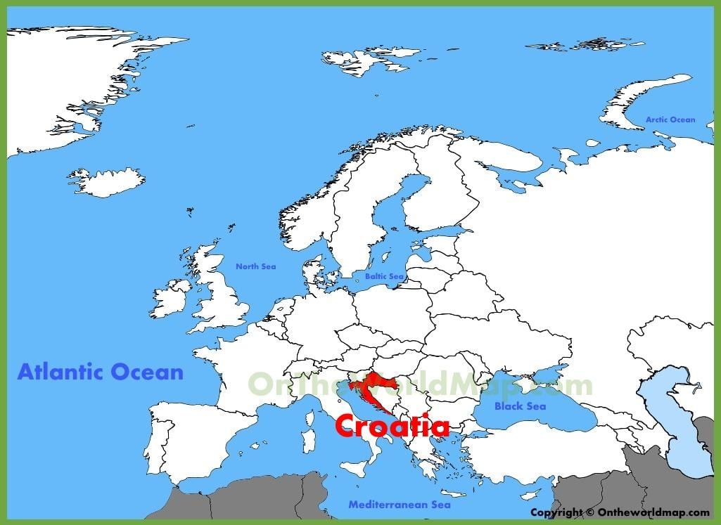króatíu staðsetningu á heiminum kort
