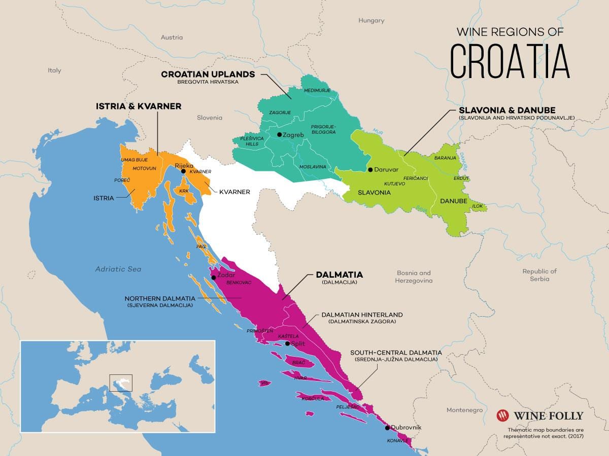 kort af króatíu wineries