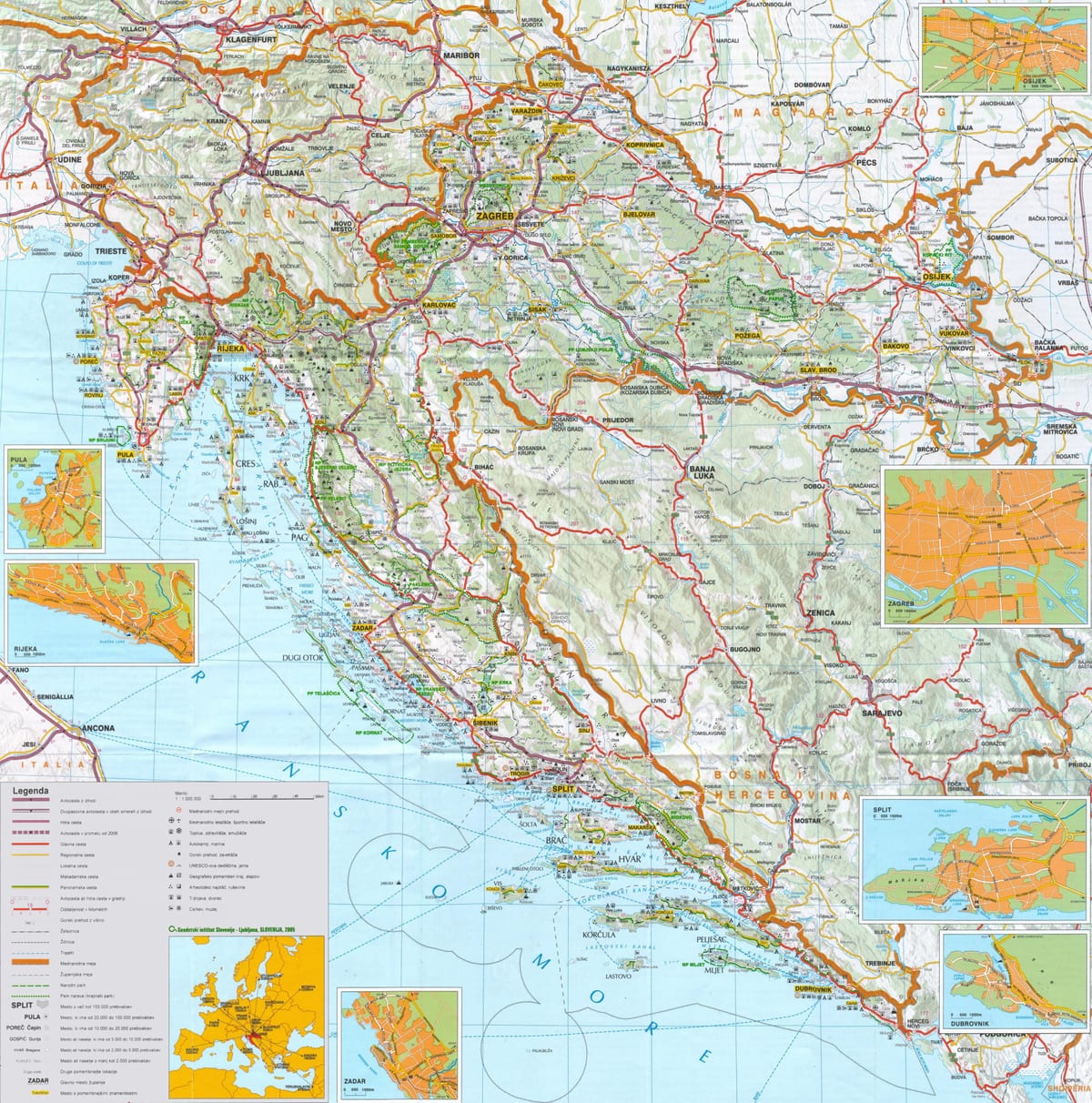 höfuðborg króatíu kort