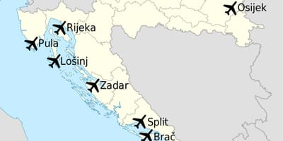 Kort af króatíu að sýna flugvellir
